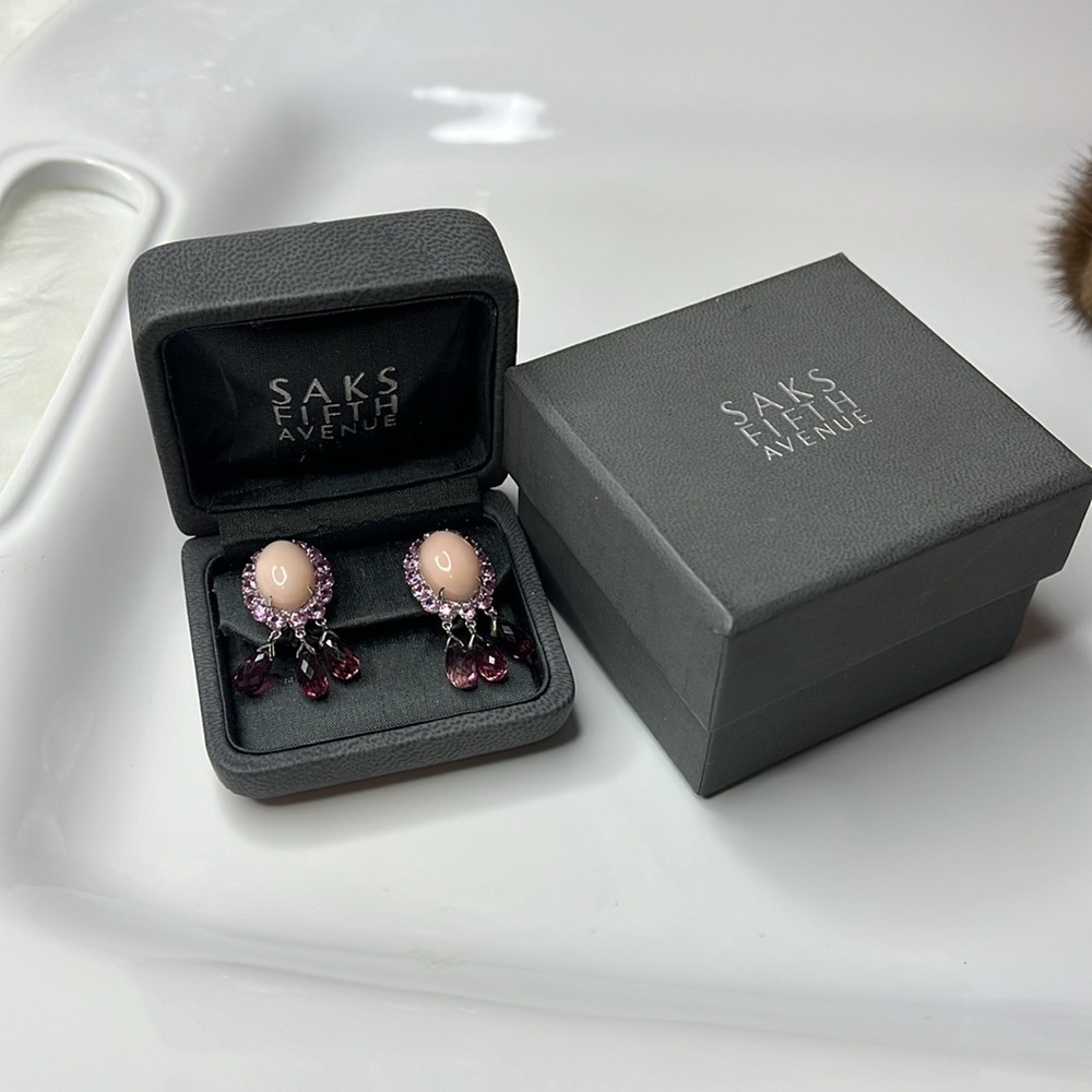 18KT PINK OPAL, PINK SAPPHIRE & PINK TOURMALINE EARRINGS - Picture 9 of 9